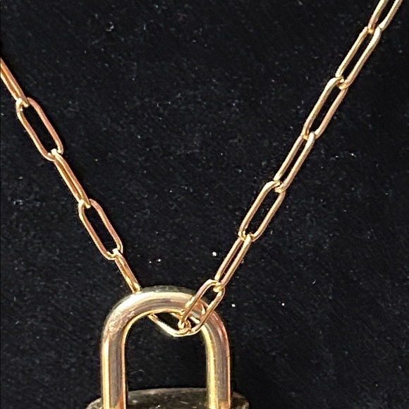 Louis Vuitton #306 Gold-tone LV Padlock Pendant Necklace on 20” Paperclip Chain - Picture 6 of 9